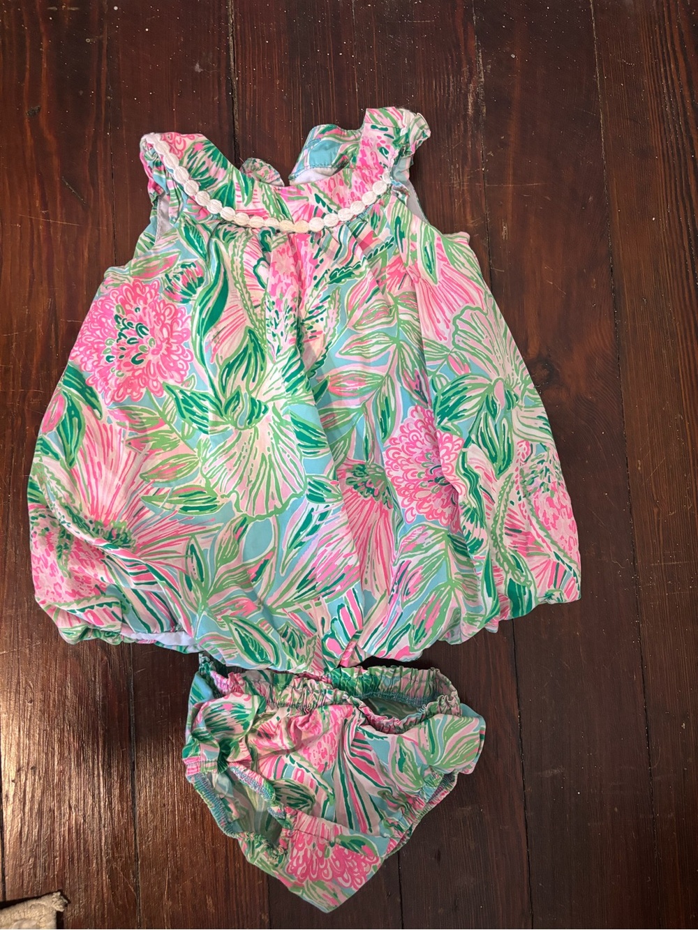 Lilly Pulitzer Pink & Green Floral Bubble Romper with Bloomer